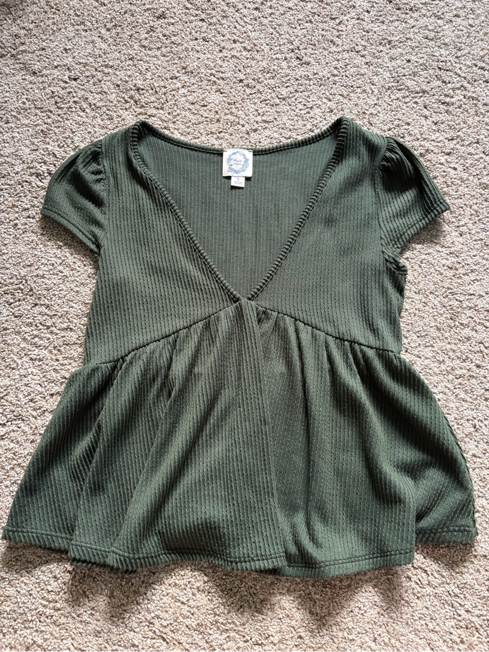 Blue Rain Olive Green Ribbed V-Neck Peplum Tunic